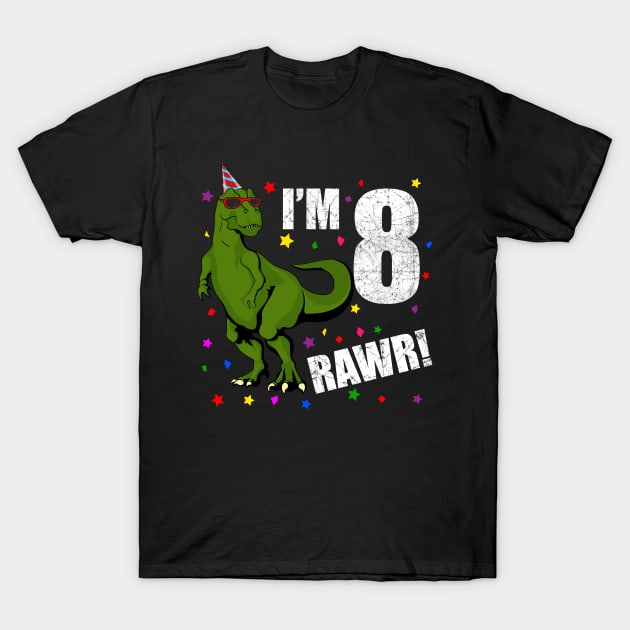 Bday Kids 8 Years Old Dinosaur Birthday T-Shirt by KawaiiAttack